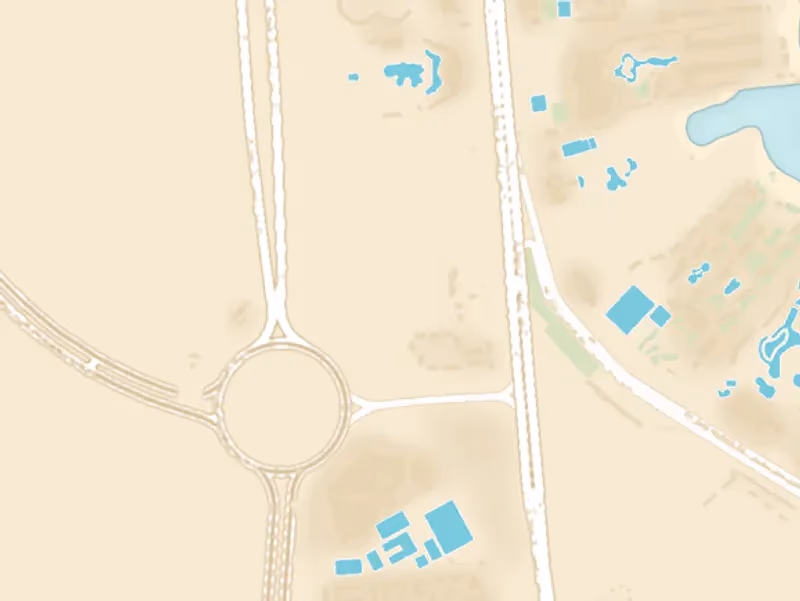 Kaartuitsnede van het zuiden van Hurghada met de pin op Sand City aan de kustweg