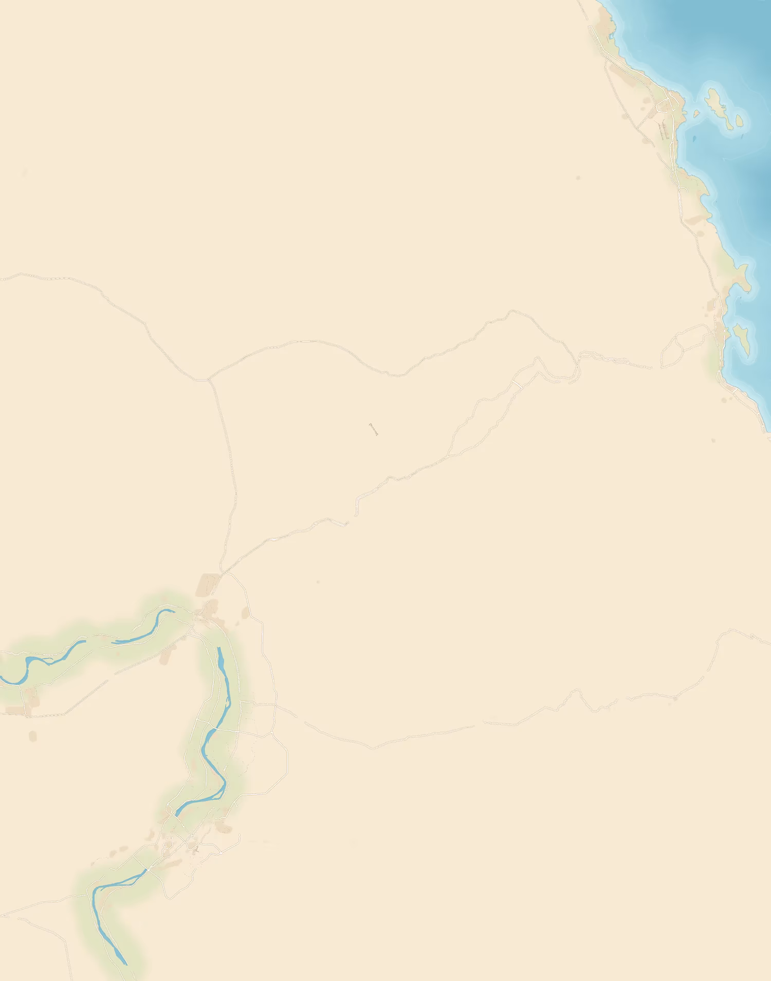 Kaart van Oost-Egypte met Hurghada en Safaga aan de Rode Zee, de Oostelijke Woestijn en de Nijl met Qena en Luxor